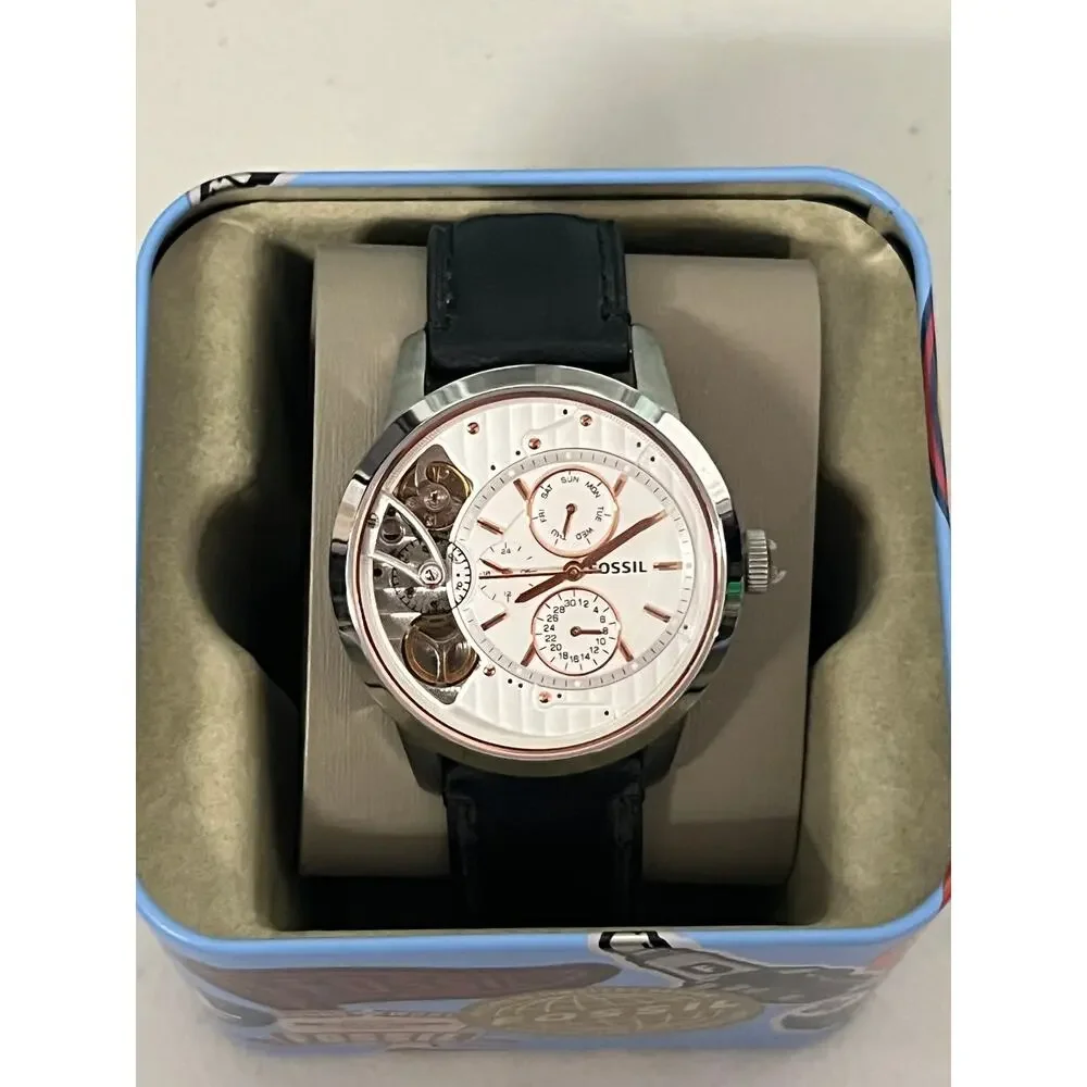 Fossil Townsman ME1164 White Skeleton Dial Black Leather Men Watch